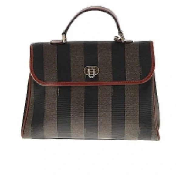 🔥FENDI 🔥VINTAGE 🔥Striped Black and Brown Handbag.🔥 - Picture 3 of 12